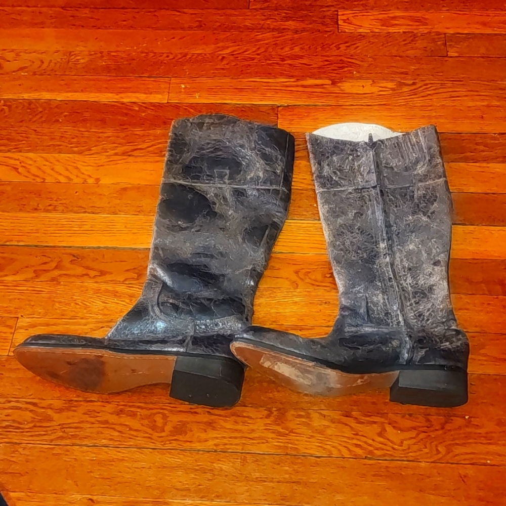 Steven By Steve Madden "reins" Grey / Brown Leather Distressed Knee High - Picture 2 of 8